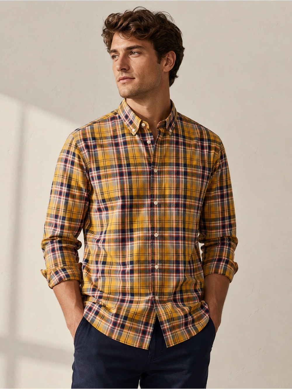 Banana Republic Yellow Plaid Button-Down Shirt